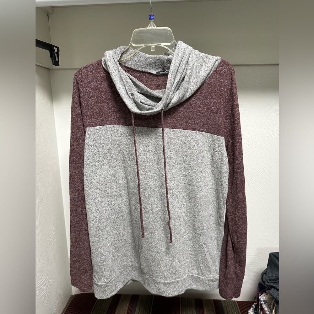 Pink Clover Burgundy and Heather Gray Cowl Neck Hoodie
